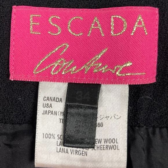 Escada 100% New Wool Pleated Ribbon Accents Knee-Length Black Skirt Size 34 - Picture 11 of 15